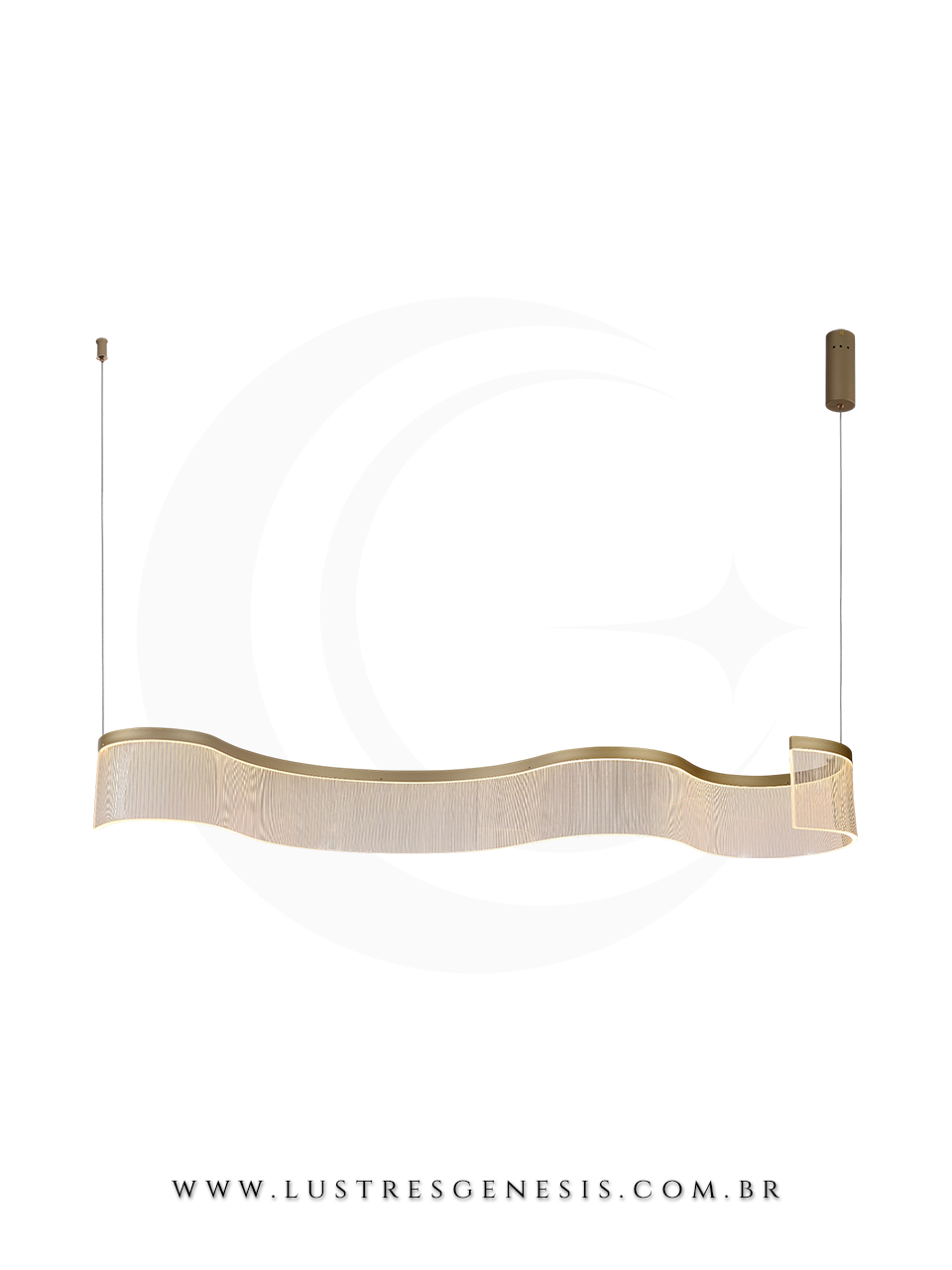 Lustre pendente moderno de LED dourado Vicent de 150cm, com design ondulado, ideal para sala de jantar, escrit&oacute;rios, apartamentos e sala de estar.
